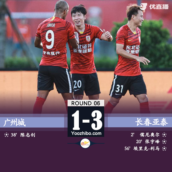 亚泰3-1击败广州城