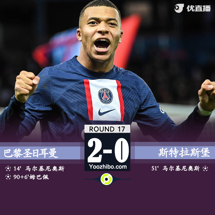 巴黎圣日耳曼主场2-1战胜斯特拉斯堡