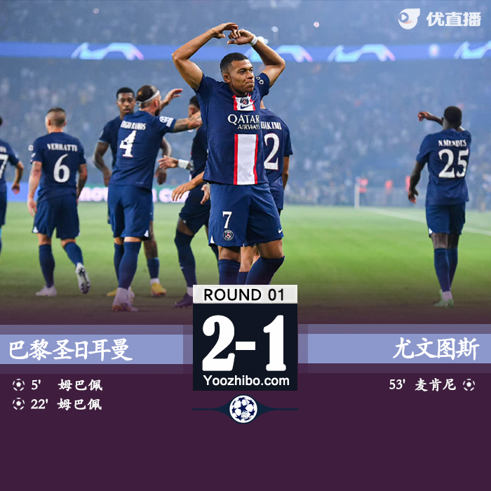 巴黎圣日耳曼主场2-1战胜尤文图斯